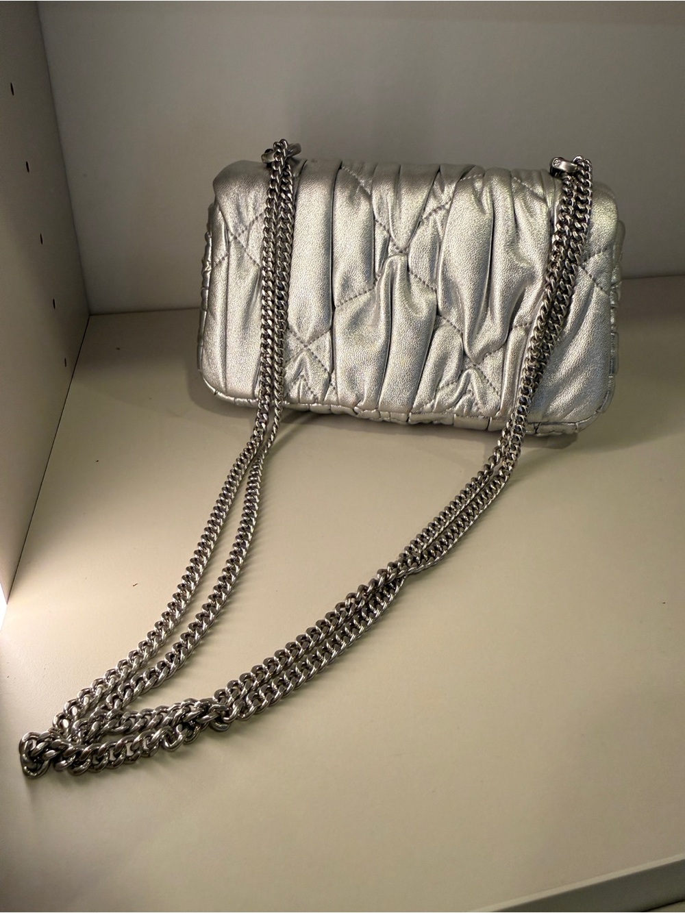 Tory Burch Silver Quilted Ruched Shoulder Bag - Picture 3 of 5